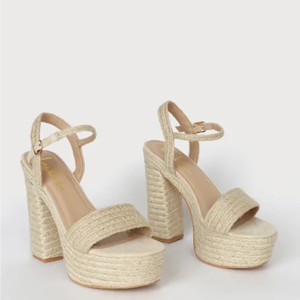 Lazzy Natural Raffia Platform Ankle Strap High Heel Sandals US Size 8